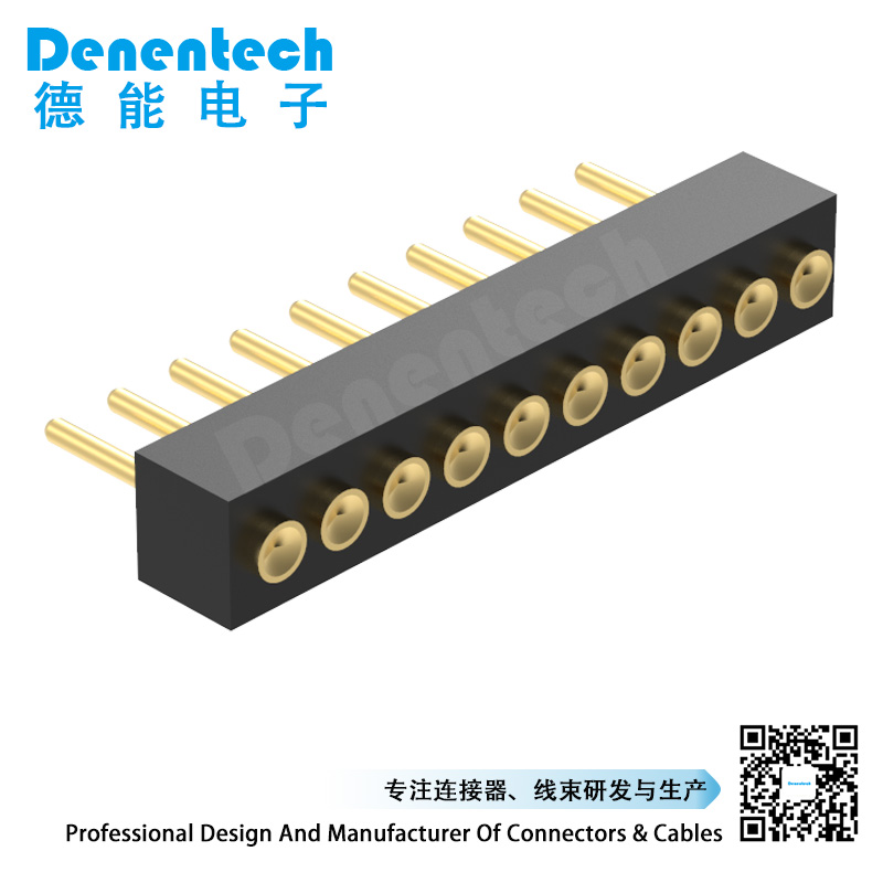 Denentech professional factory 1.27MM pogo pin H2.0 single row female straight concave pogo pin connector